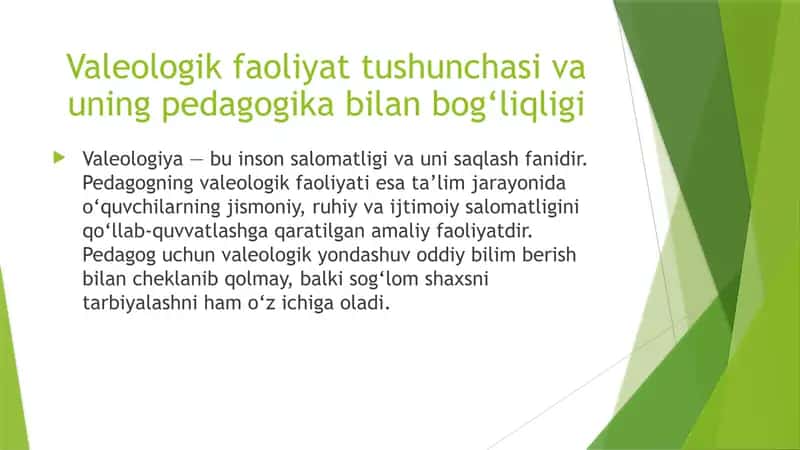 Pedagogning valeologik faoliyatining asosiy yoʻnalishlari 3