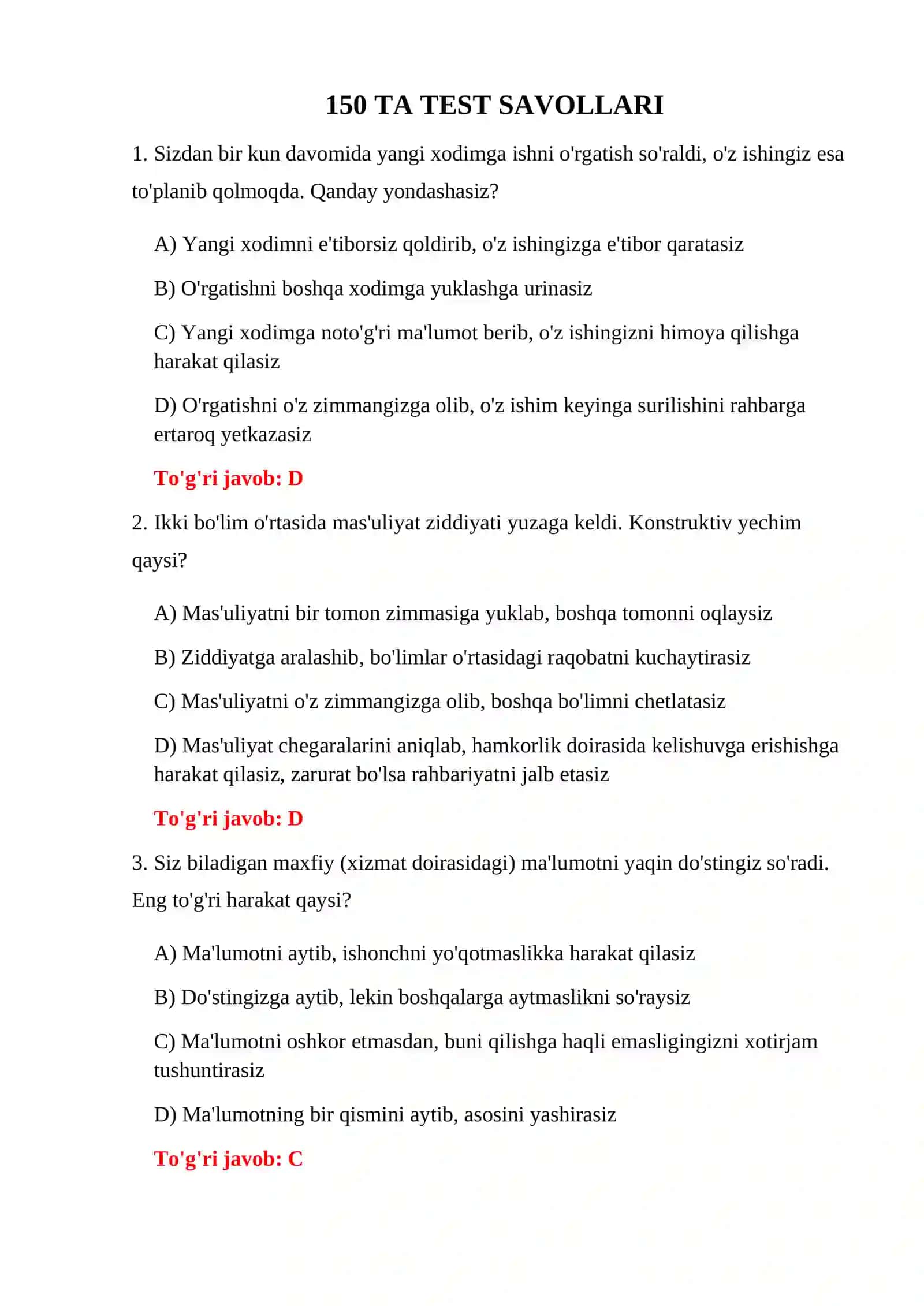 Bojxona ishga kirish psixologik testlari 3