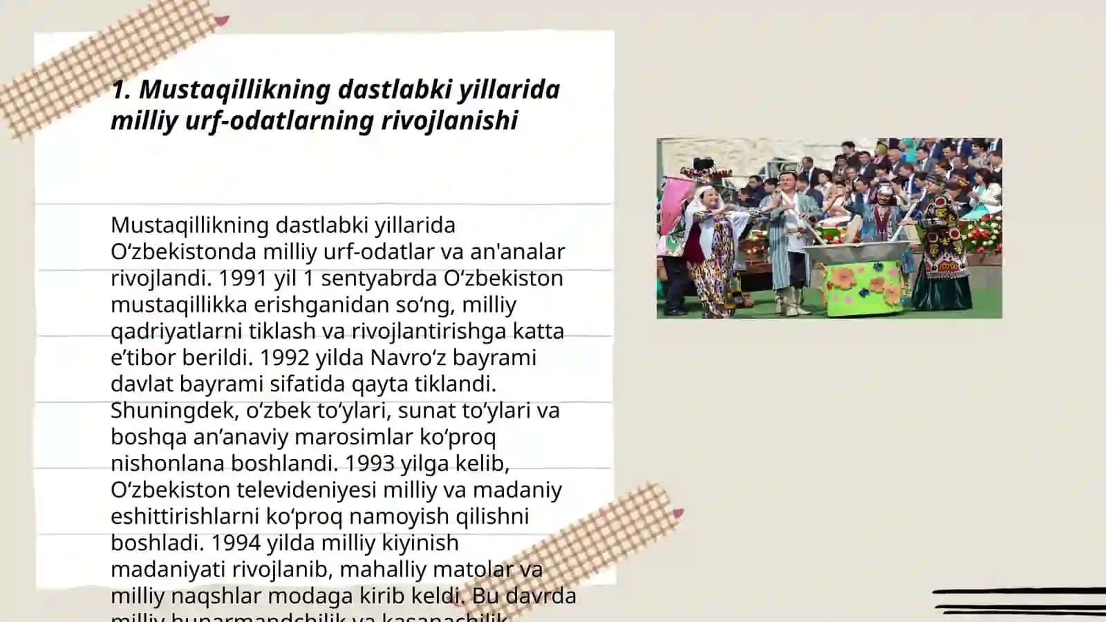 Mustaqillik yillarida milliy urf-odatlar, qadriyatlar va anʼanalarning qayta tiklanishi 3