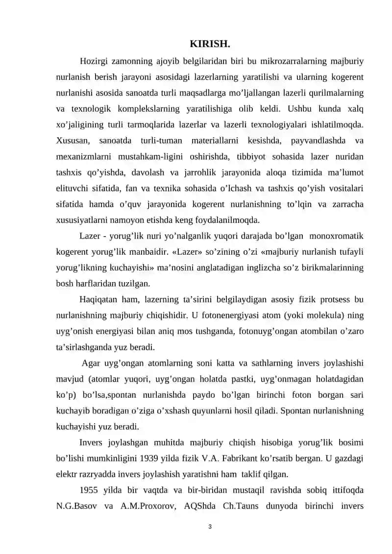 LAZER NURLANSHINING QUTBLANGANLIGI, MONOXROMATIKLIGI VA SPEKTR TARKIBI 3