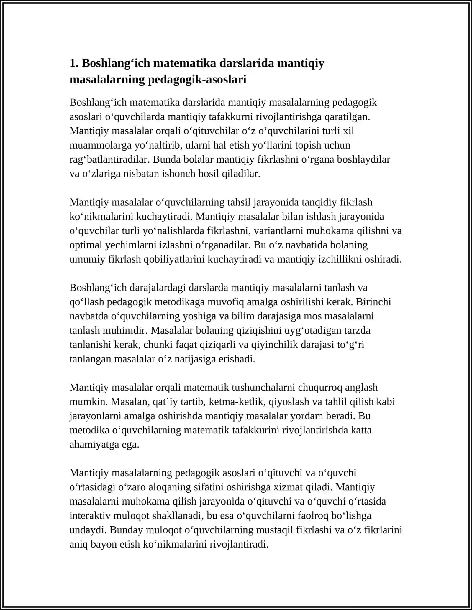 BOSHLANG'ISH MATEMATIKA DARSLARIDA MANTIQIY MASALALAR BILAN ISHLASH METODIKASI 3