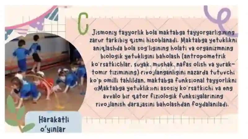 Bolalar maktabga ta’limga jismoniy jihatdan tayyorlash maqsad va vazifalari 3