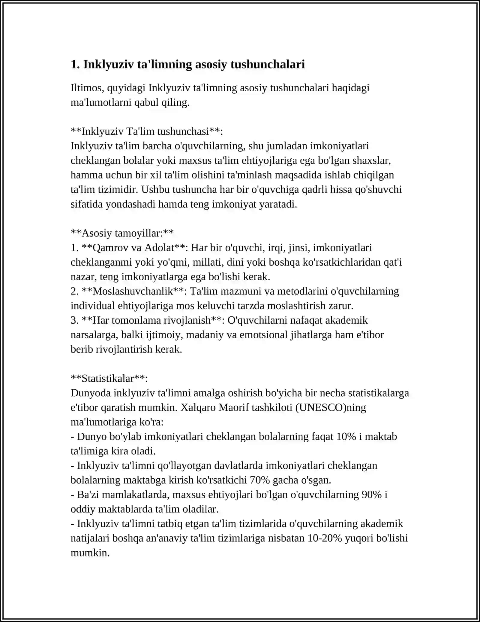INKLYUZIV TA’LIM KURSINING PREDMETI, OBYEKTI, TAMOYILLARI, MAQSAD VA VAZIFALARI 3