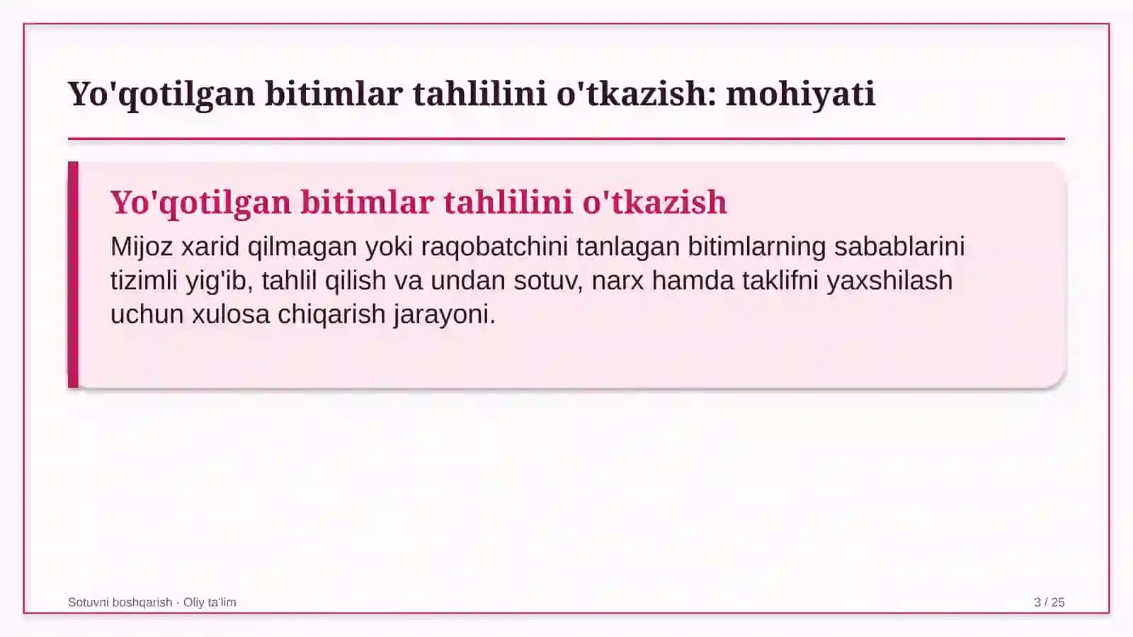 zargarlik sanoatida yo'qotilgan bitimlar tahlilini o'tkazish 7108 3