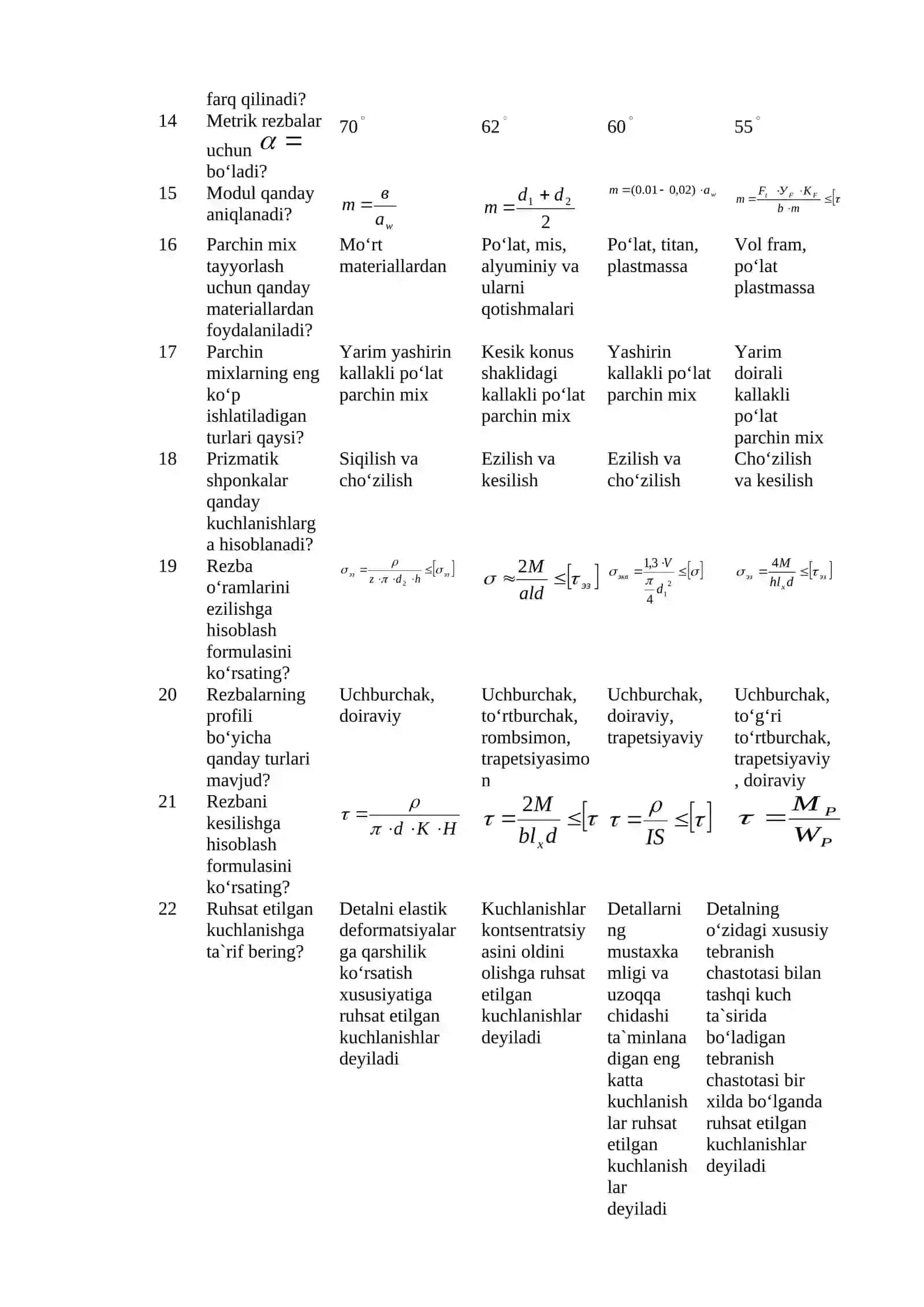 Mashina detallari fanidan test savollari 3