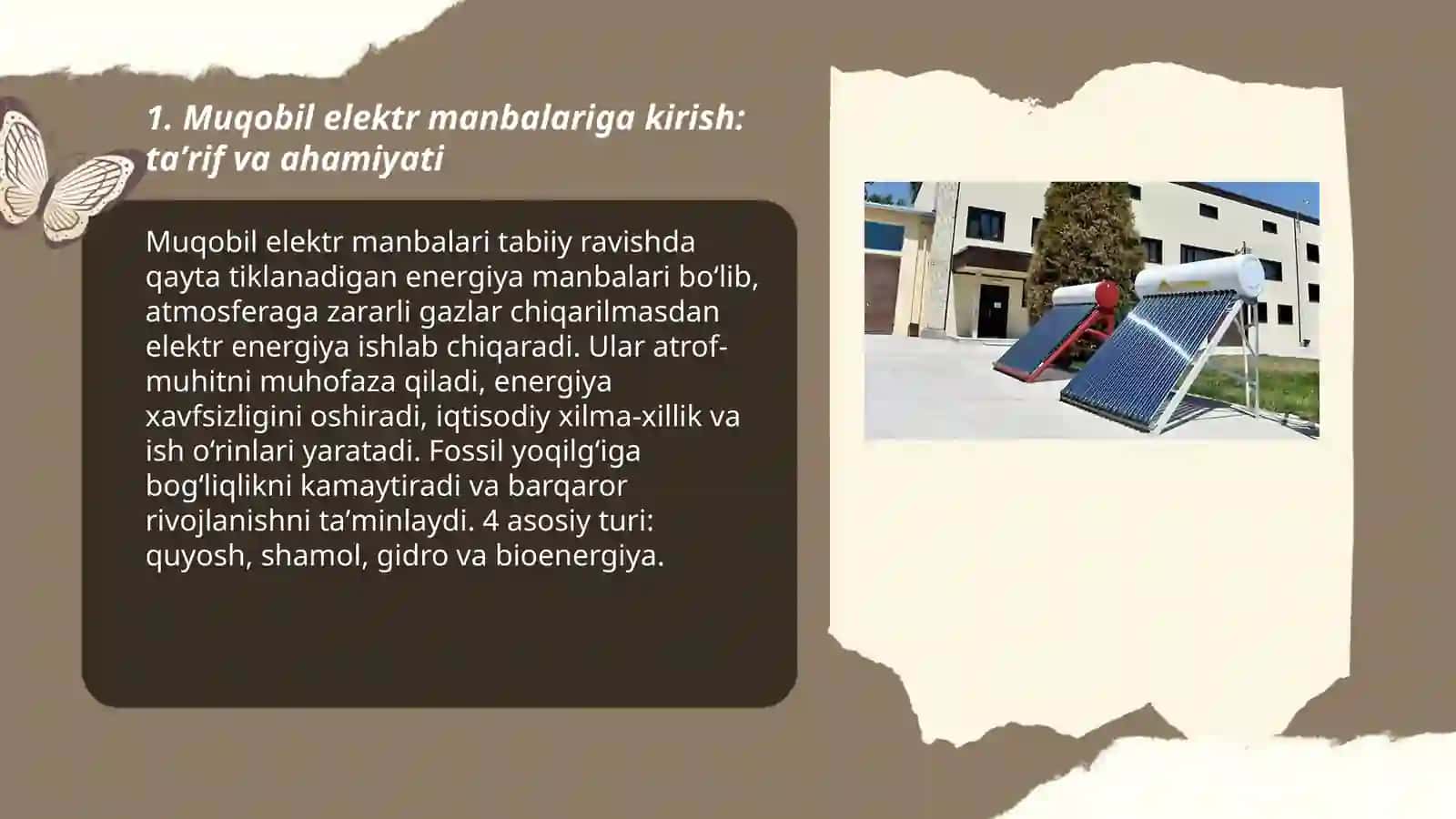 Muqobil elektr manbalari (Quyosh.shamol,gidro,bioenergiya) 3