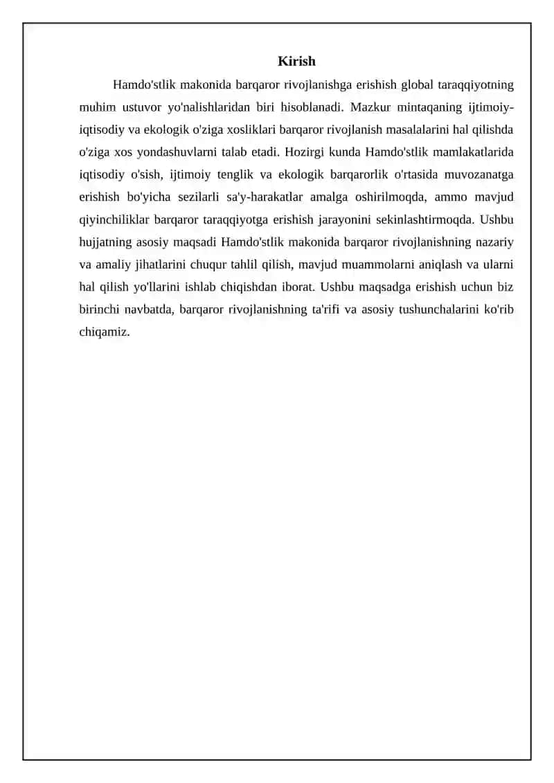 Hamdo'stlik Makonida Barqaror Rivojlanish 3