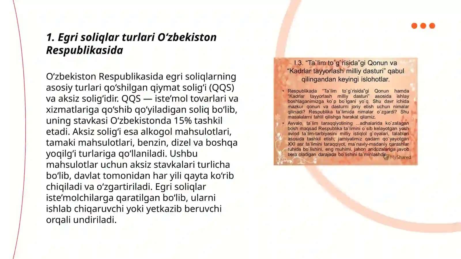 O‘zbekiston Respublikasida amal qiluvchi egri soliqlar, ularni hisoblab chiqarish va to'lash tartibini yanada takomillashtirish 3