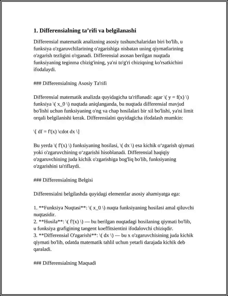 FUNKSIYA DIFFERENSIALI.DIFFERENSIAL YORDAMIDA TAQRIBIY HISOBLASH 3