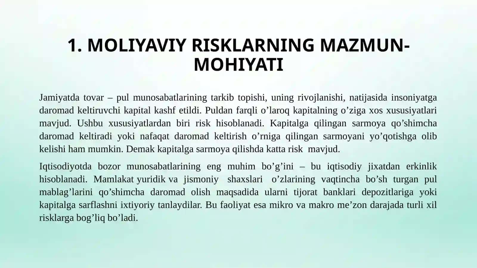 Moliyaviyrisklarning tavsifi va tasnifi 3