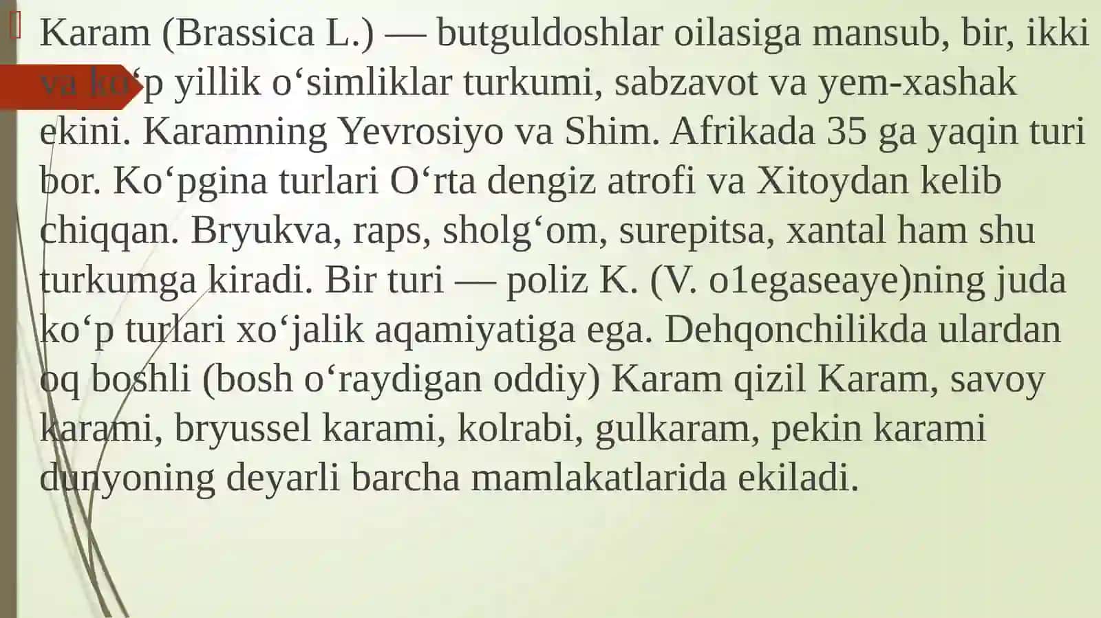 Kamtarqalgan karamekinlarining batanikoilasi va kelibchiqish va isteʼmollar organlariga koʻratasniflanishi 3