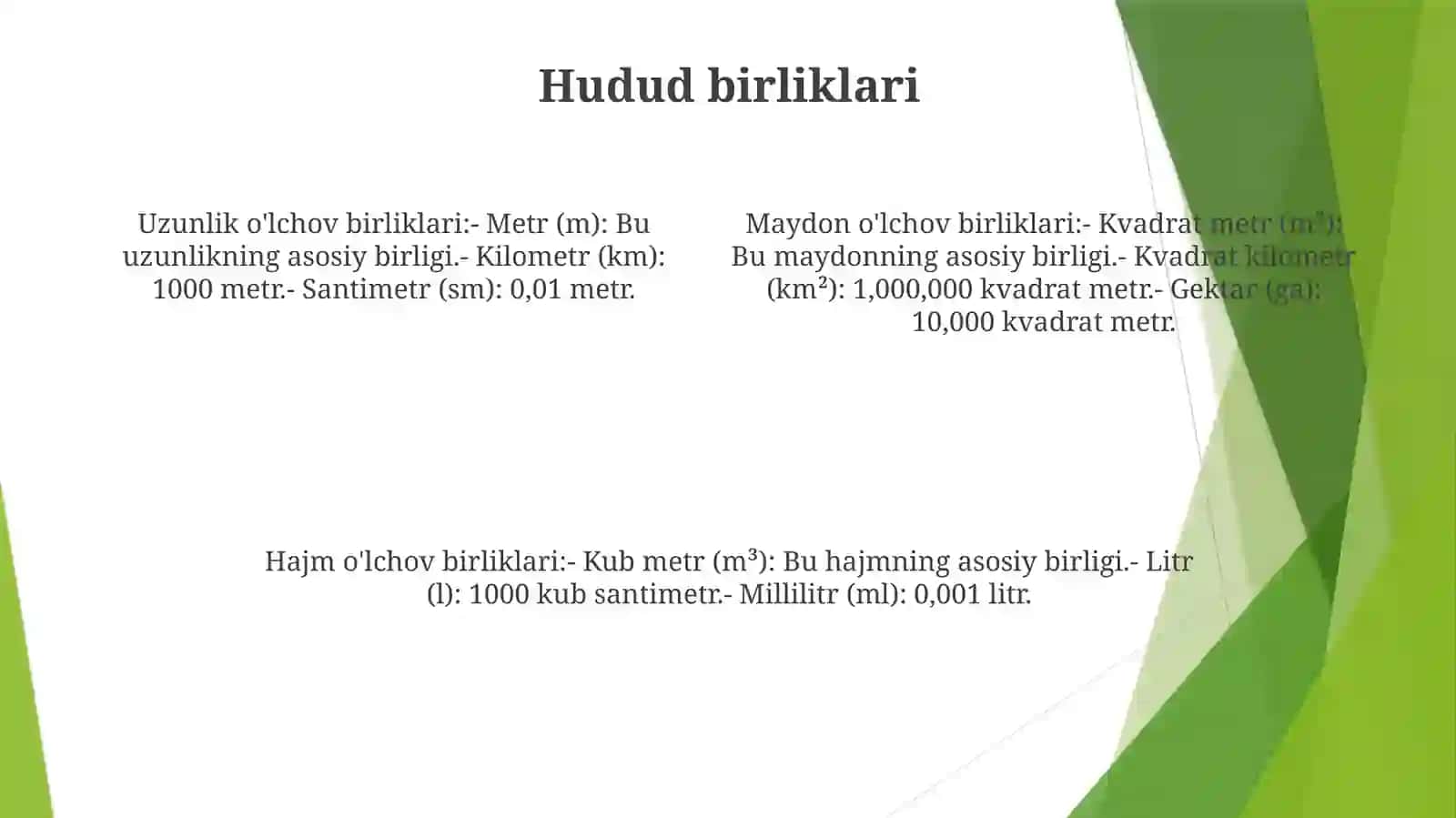 Uzunlik Va Yuza O'lchov Birliklari Haqida Malumot 3