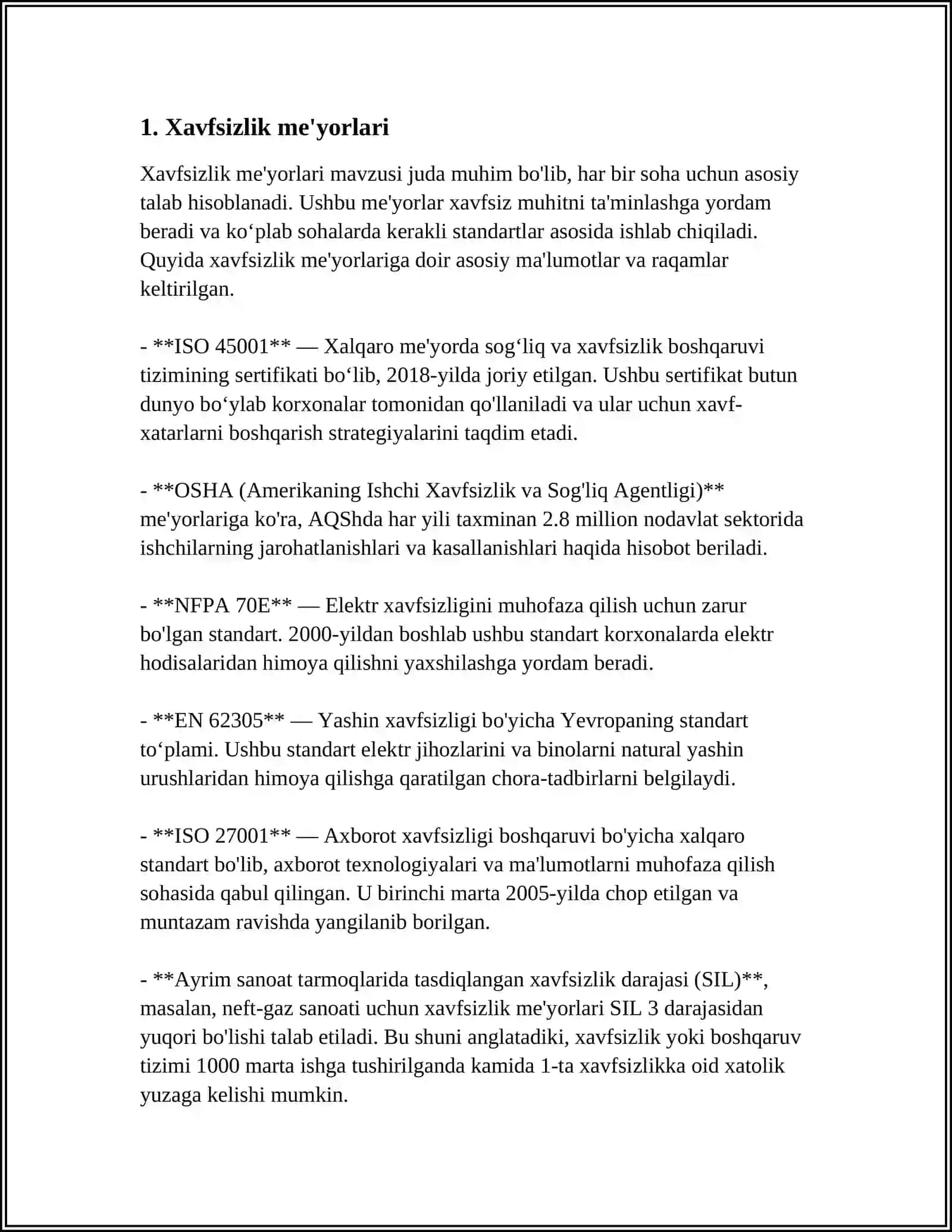 XAVFSZLIK STANDARTLARI 3