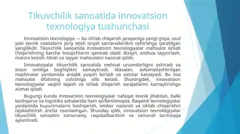 Tikuvchilik sanoatida innovatsion texnologiyani qoʻllash 3