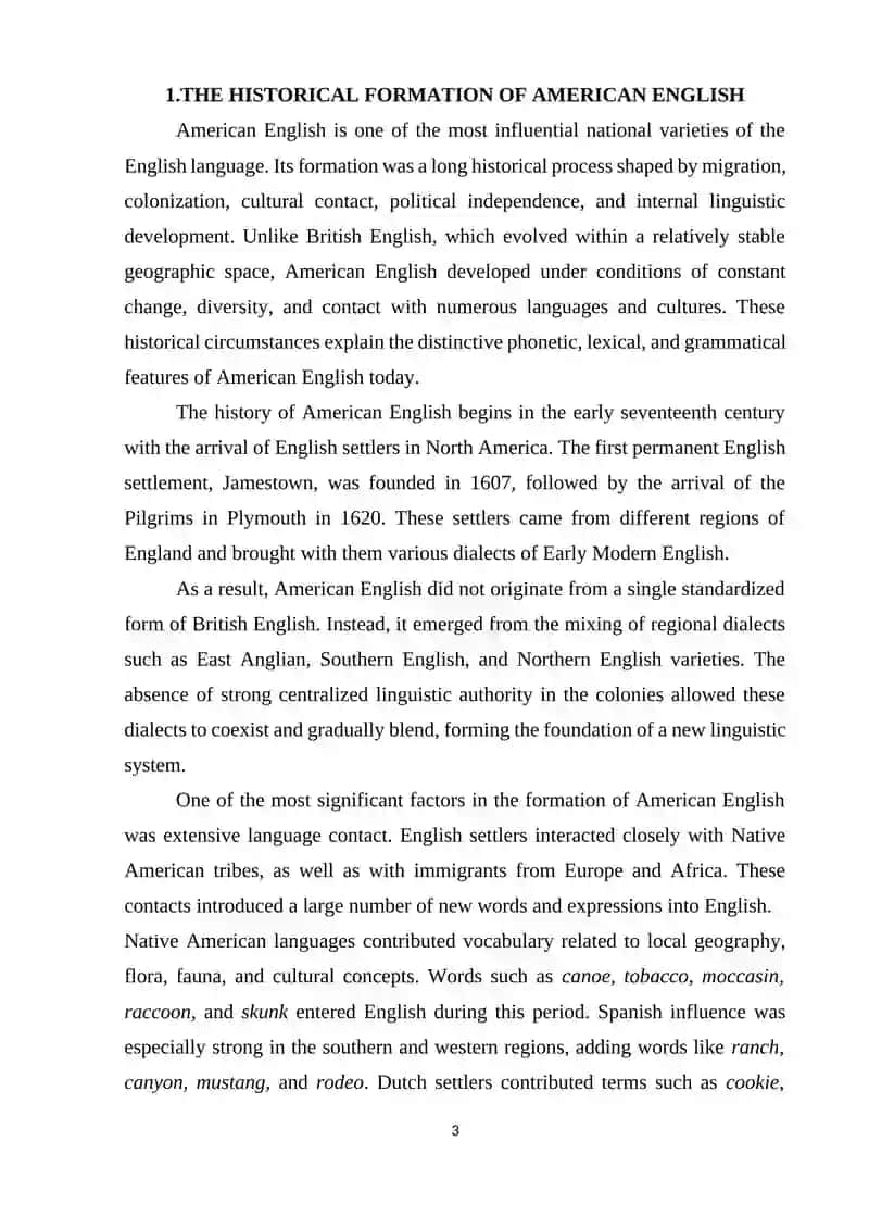 AMERICAN ENGLISH: CHARACTERISTICS AND HISTORY OF FORMATION 3