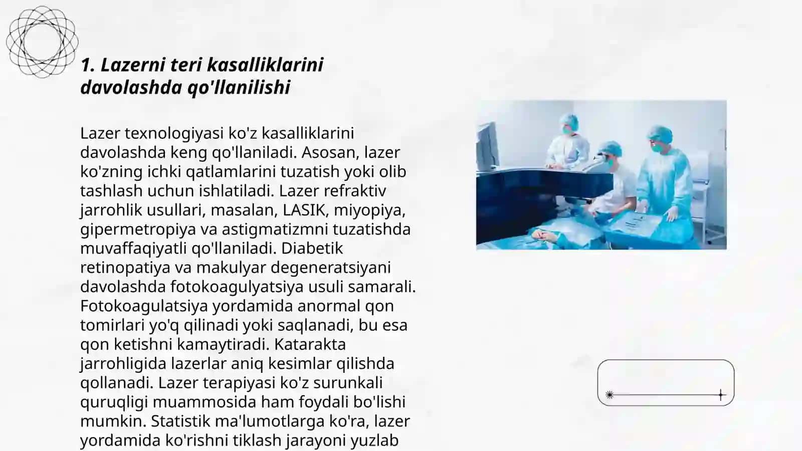 Lazerni tibbiyotda qollanilishi Rustamov Behruz 3