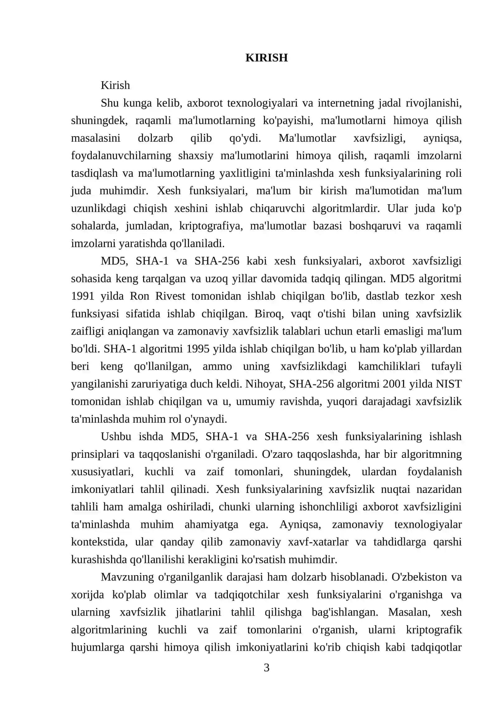 MD5 SHA-1, SHA-256 xesh funksiyalarining ishlash prinsipi tahlil qilish 3