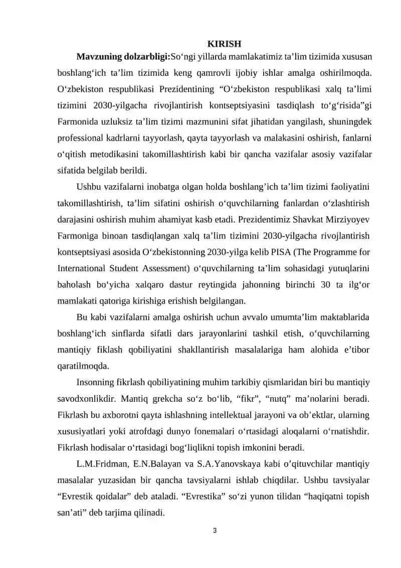 XALQARO BAHOLASH DASTURI ASOSIDA BOSHLANG'ICH SINF O'QUVCHILARINING AQLIY TAFAKKURINI RIVOJLANTIRISH 3