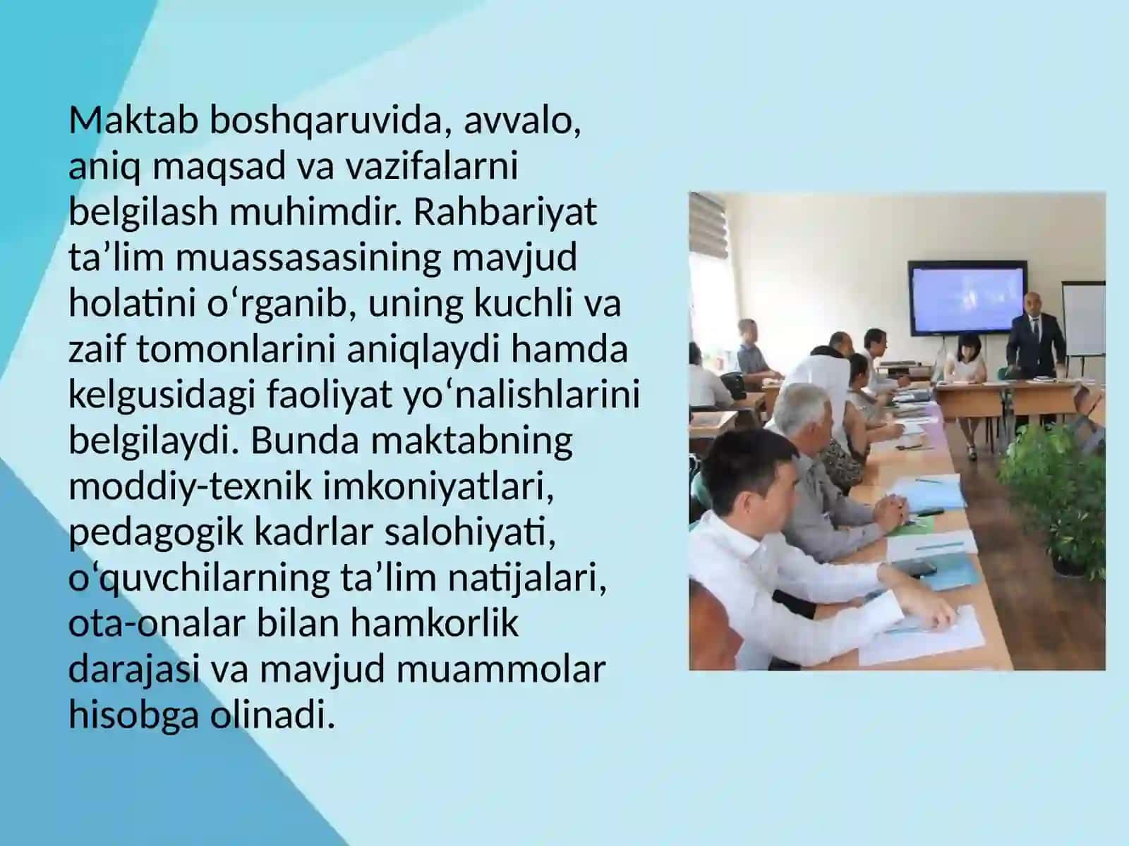Maktabning ichki boshqaruvining tashkiliy-pedagogik yo‘nalishlari. Maktab ichki nazorati 3