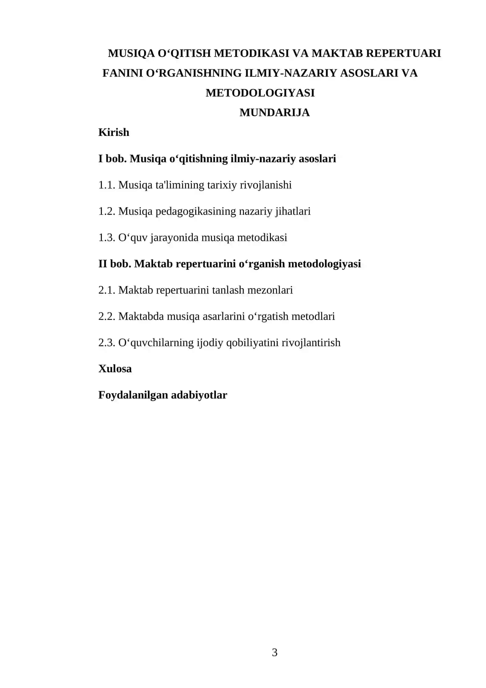 MUSIQA OʻQITISH METODIKASI VA MAKTAB REPERTUARI FANINI OʻRGANISHNING ILMIY-NAZARIY ASOSLARI VA METODOLOGIYASI 3