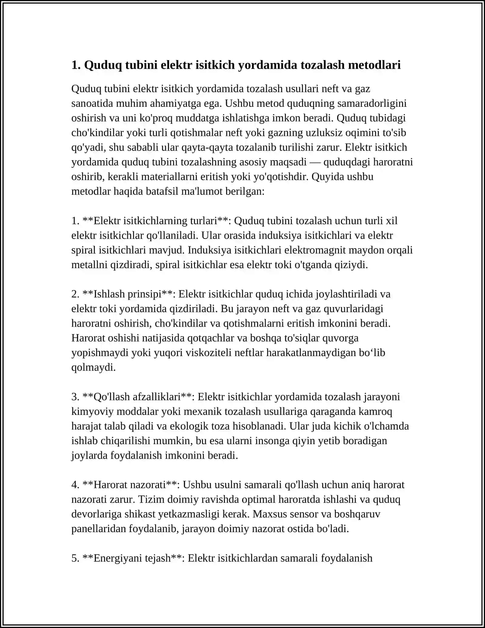 MUSTAQIL ISH Mavzu: QUDUQ TUBINI ELEKTR ISITGICH YORDAMIDA ISHLOV BERISH 3