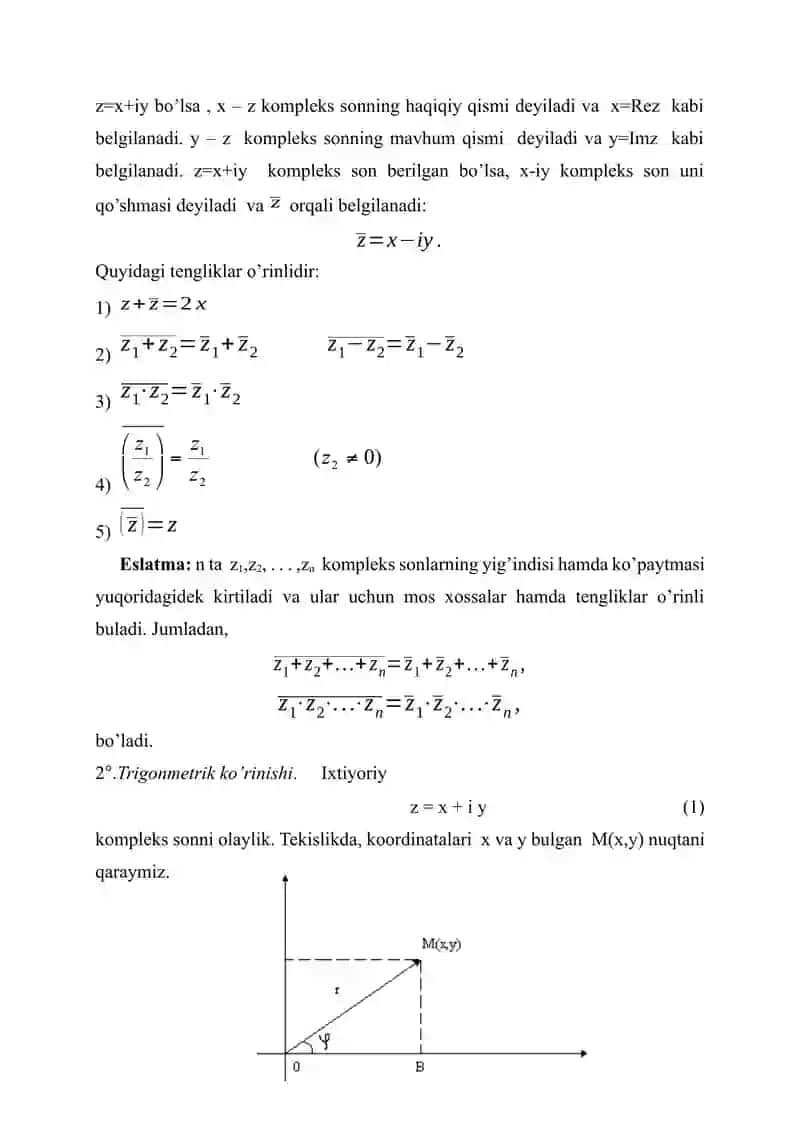 Hisob (Calculus) faniga kirish. Kompleks sonlar. Kompleks sonlar ustida amallar. Kompleks sonning algebraik, trigonometrik va ko‘rsatkichli shakli. Asosiy ta’rif va tushunchalar. 3