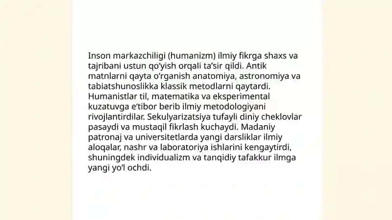 Ilk renesans davrida ilm fan yuksalishining asosiy xususiyatlari 3