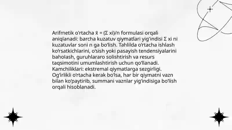 O'rtacha va nisbiy ko'rsatkichlarni hisoblash usuli 3