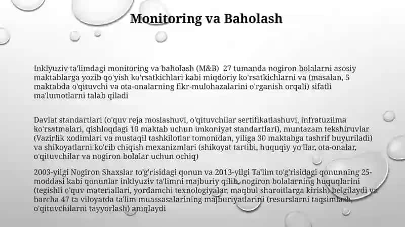 Inklyuziv ta'limdagi monitoring va baholash (M&B) 3