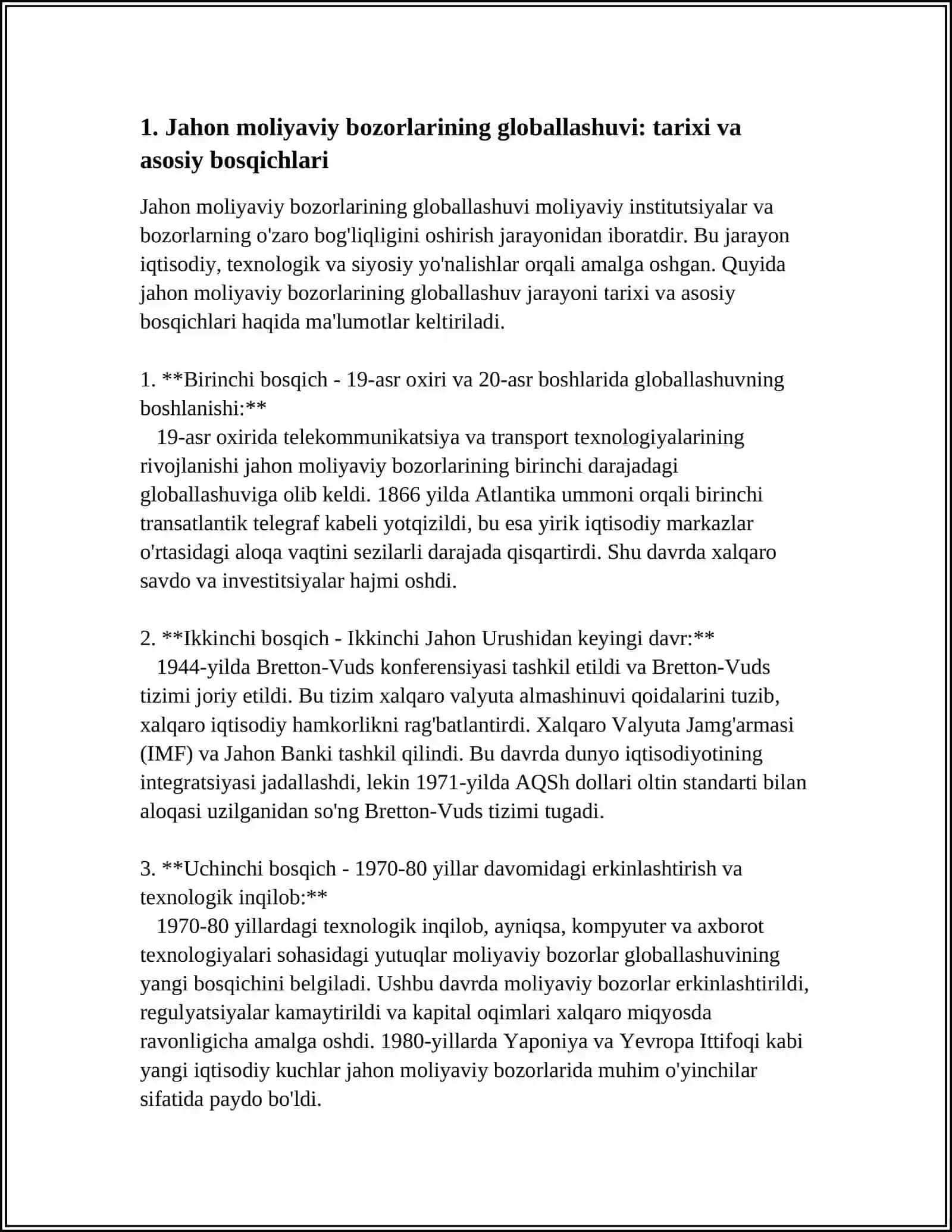 Jahon moliyaviy bozorlarining globallashuvi 3