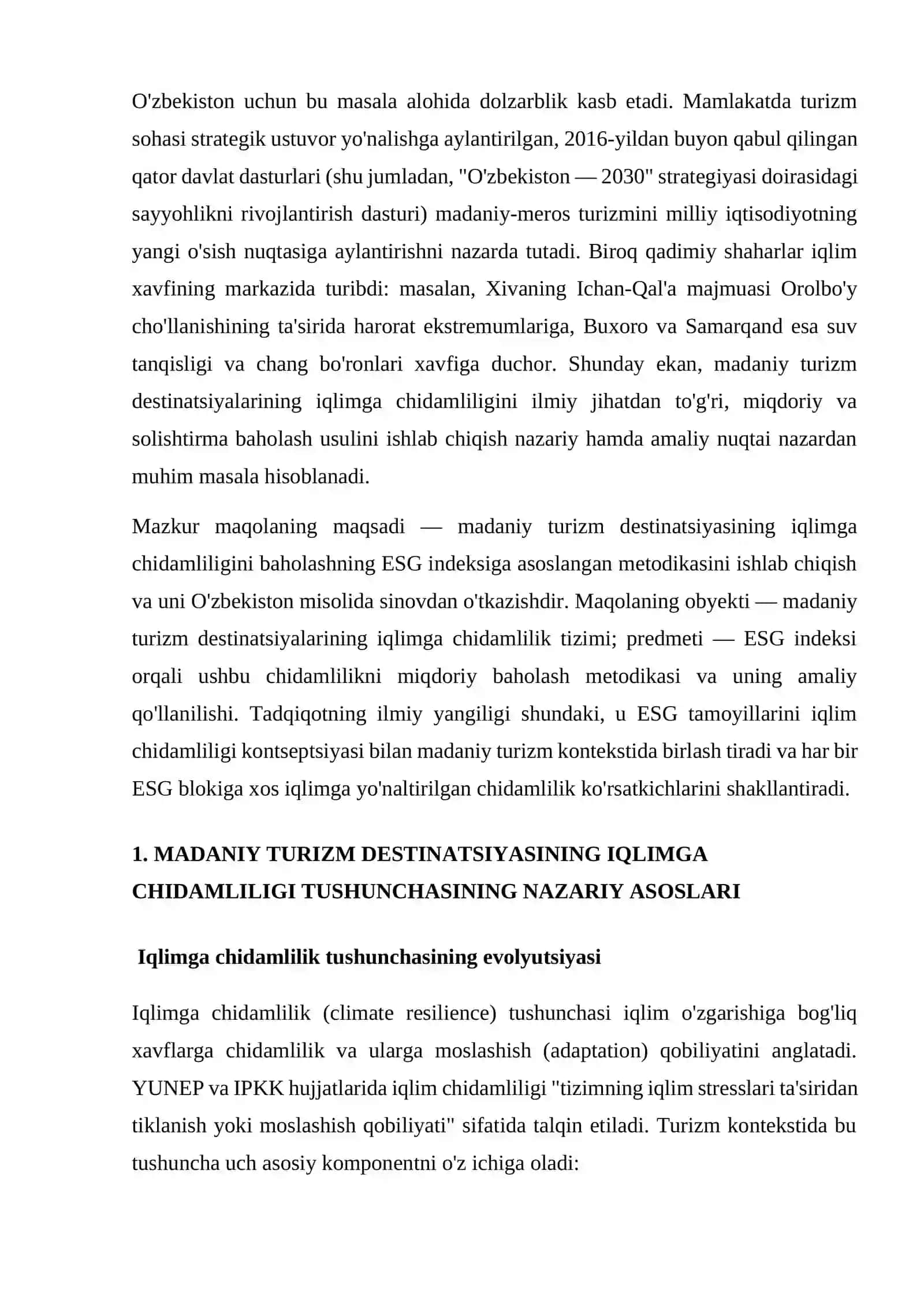 MADANIY TURIZM DESTINATSIYASINING IQLIMGA CHIDAMLILIGINI ESG INDEKSI ORQALI BAHOLASH 3