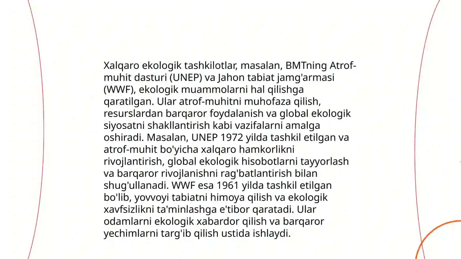 Xalqaro va respublikamizdagi ekologik tashkilotlar va barqaror rivojlanish konspeksiyasi 3