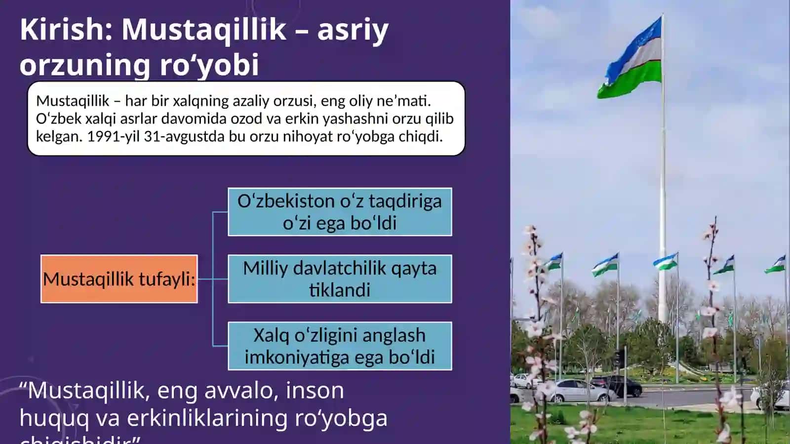 Mustaqil O‘zbekiston Respublikasi tashkil topishining tarixiy ahamiyati, O‘zbekistonning o‘ziga xos istiqlol va taraqqiyot yo‘li 3