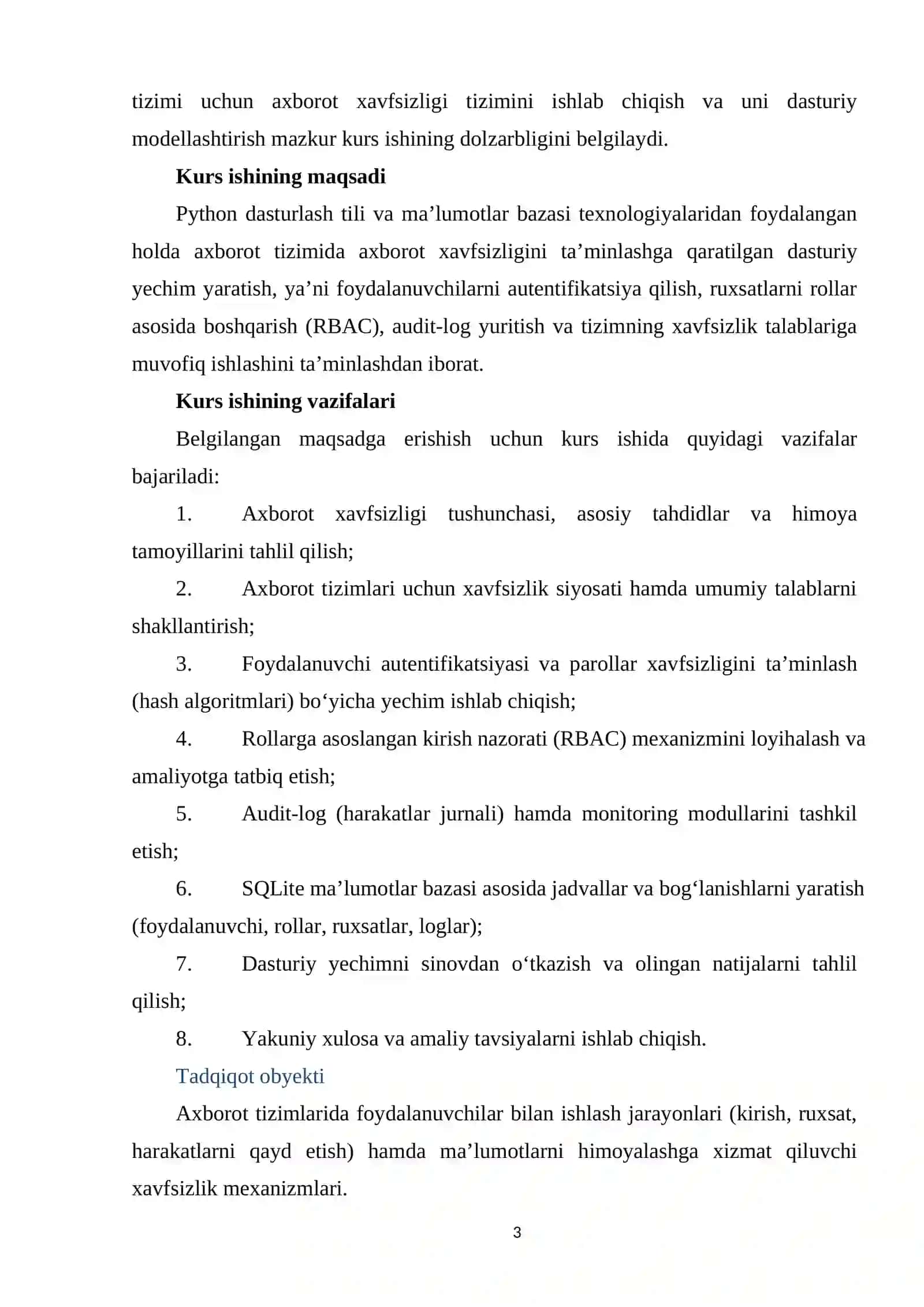 AXBOROT XAVFSIZLIGI TIZIMINI ISHLAB CHIQISH 3
