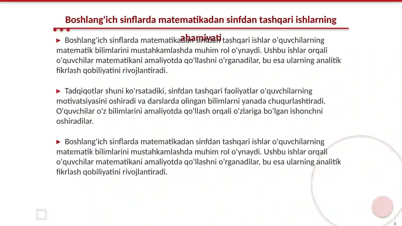 Boshlang'ich sinflarda matematikadan sinfdan tashqari ishlarni tashkil etishning maqsad va vazifalar 3