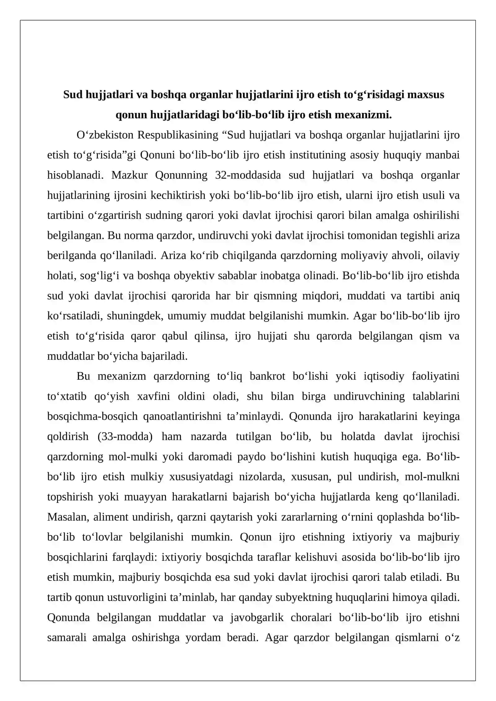 Sud hujjatlari va boshqa organlar hujjatlarining bo’lib-bo’lib ijro etish 3