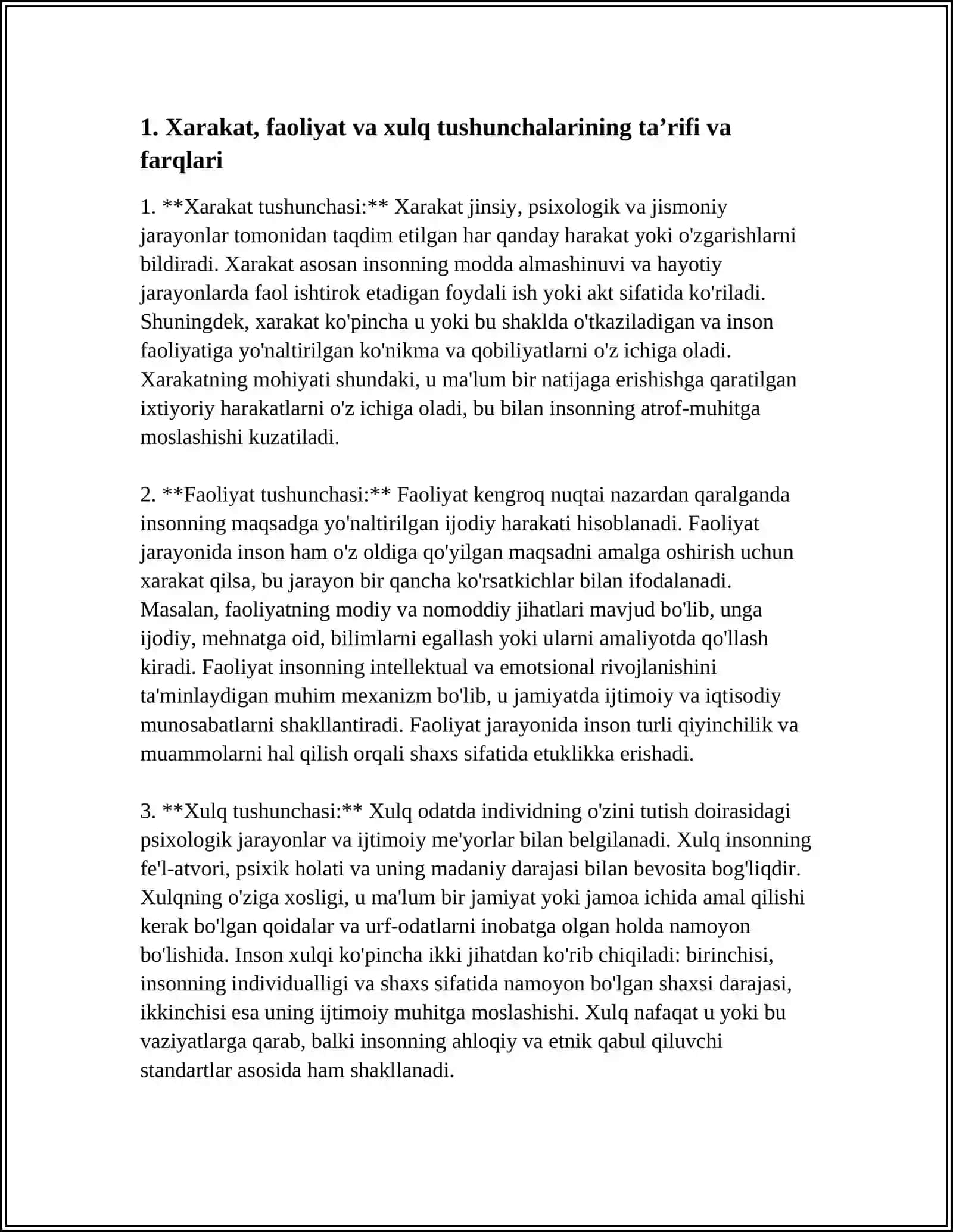 INSON FAOLLIGIDA "XARAKAT" "FAOLIYAT" " XULQ" TUSHUNCHALARI 3
