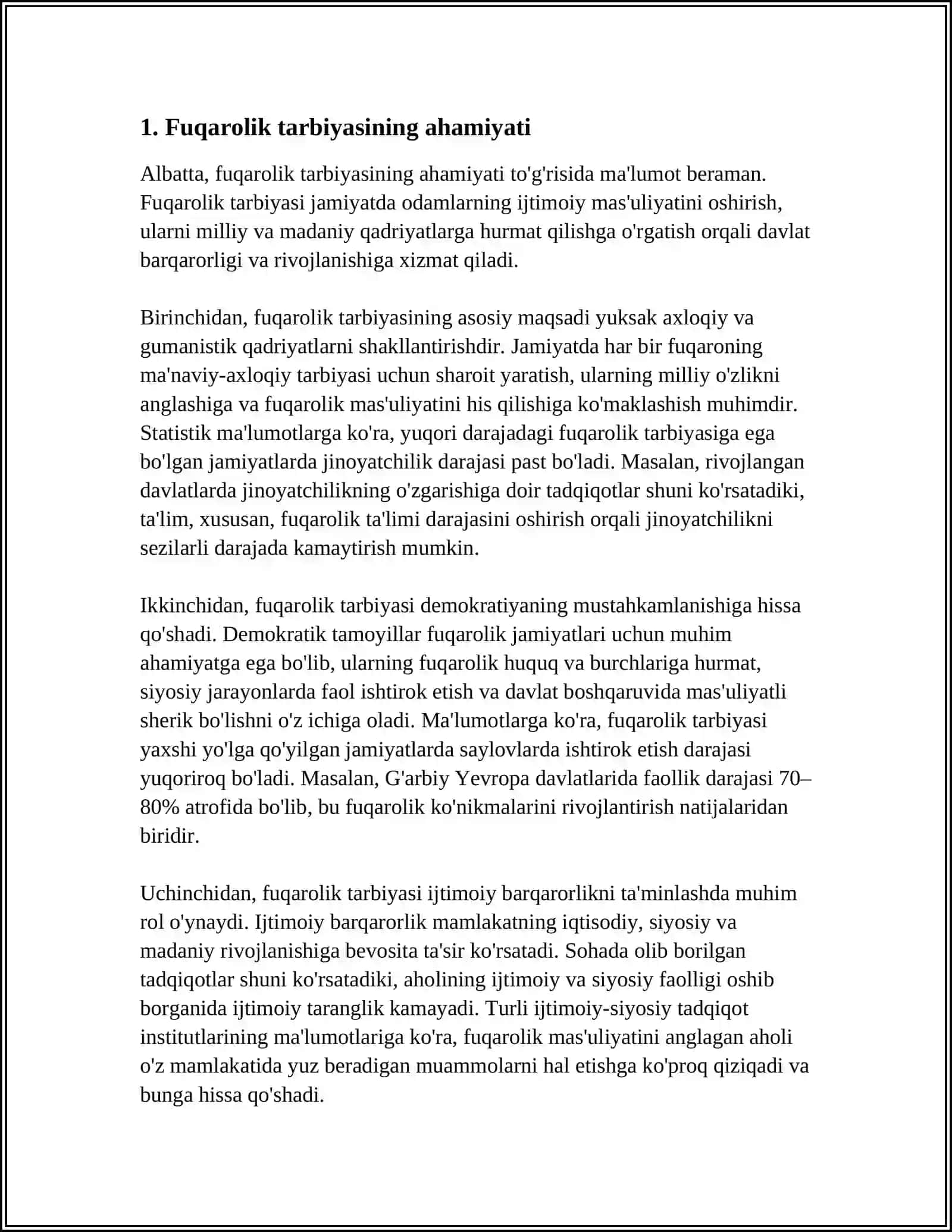 MUSTAQIL ISH Mavzu: FUQAROLIK TARBIYASI 3