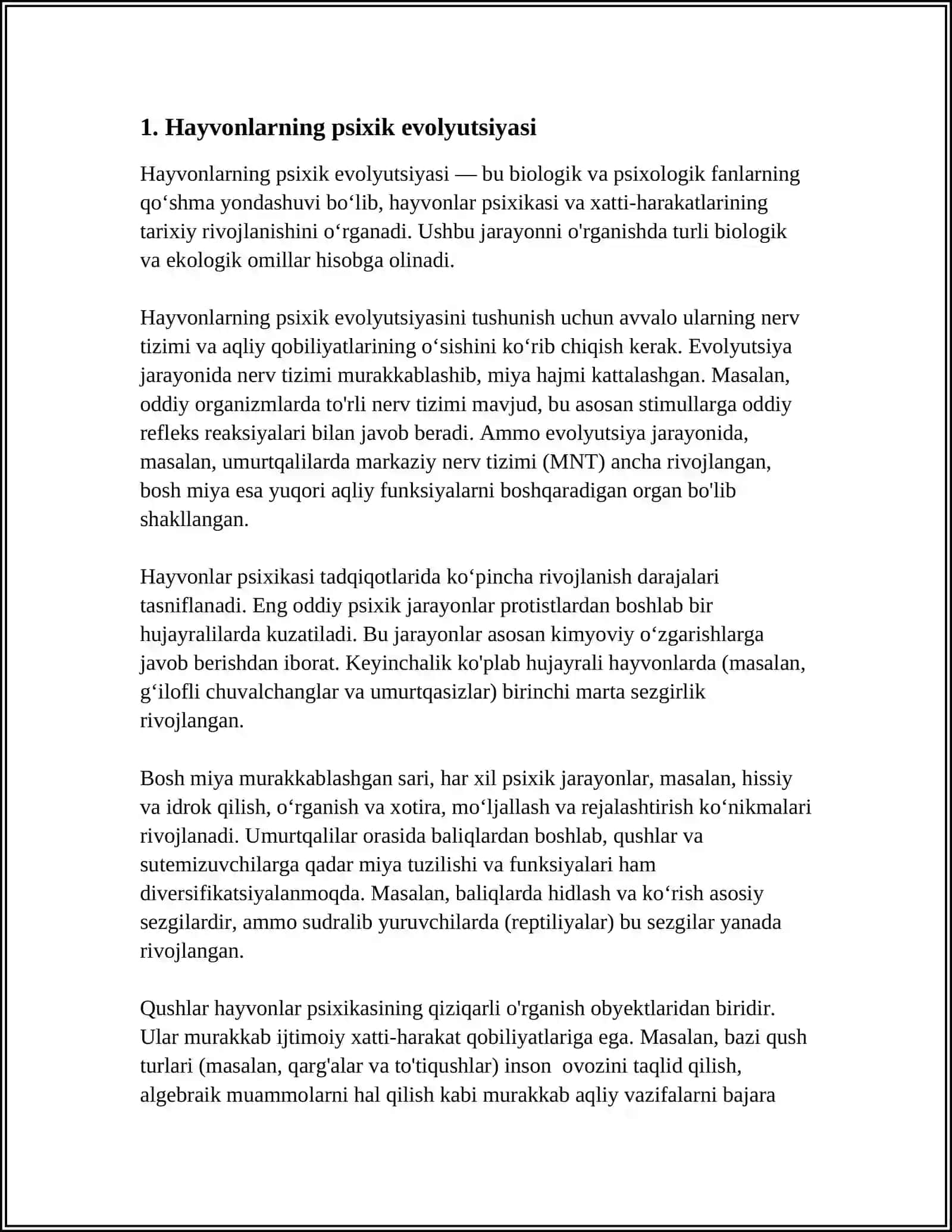 HAYVONOT OLAMIDA PSIXIK FUNKSIYALAR EVOLUTSIYASI 3