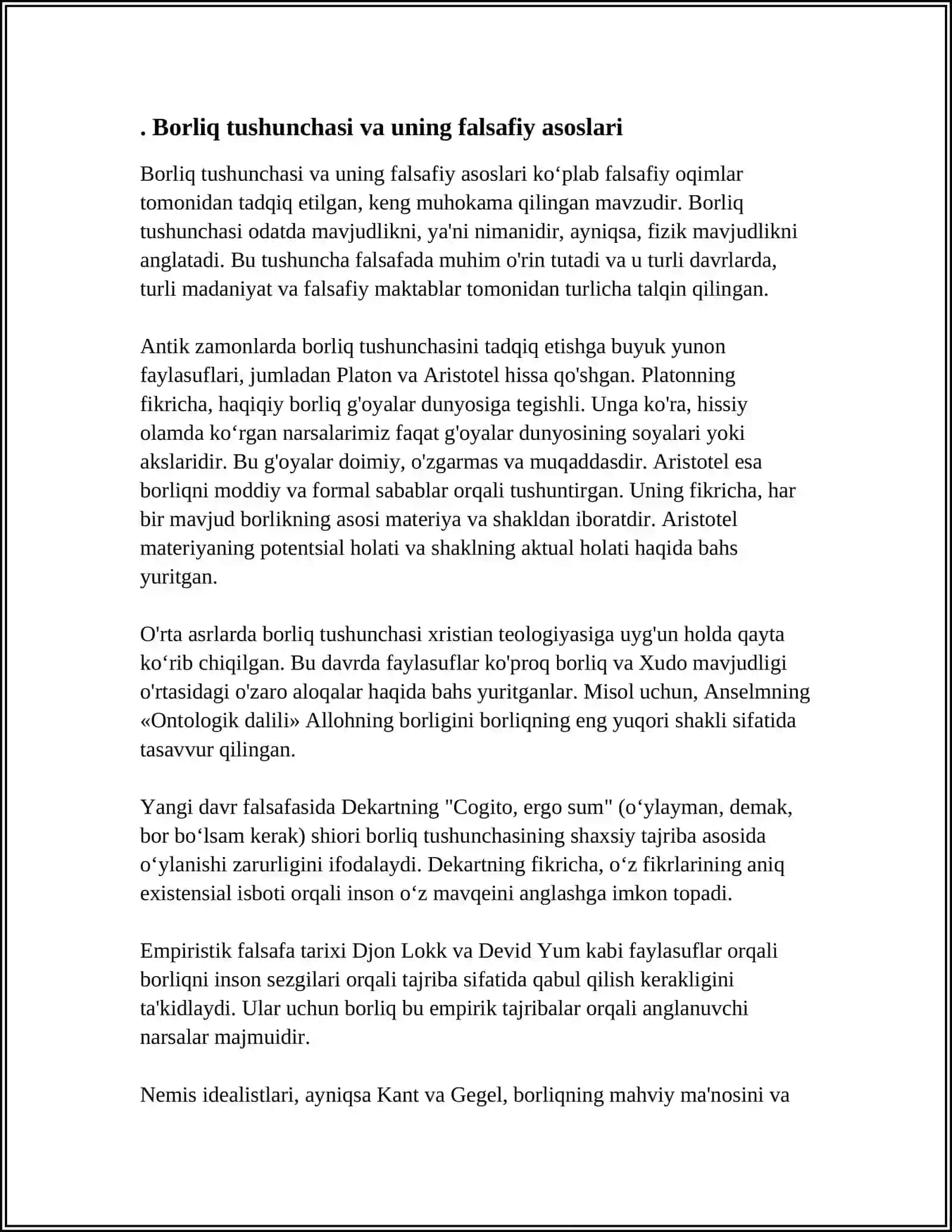 BORLIQ FALSAFASI REFERAT 3