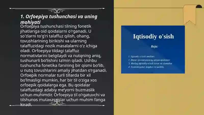 Orfoyepiya haqida umumiy ma'lumot. Unlilar orfoyepiyasi. Undoshlar orfoepiyasi grammatik shakllar orfoepiyasi. Orfoepik me'yor va imlo 3