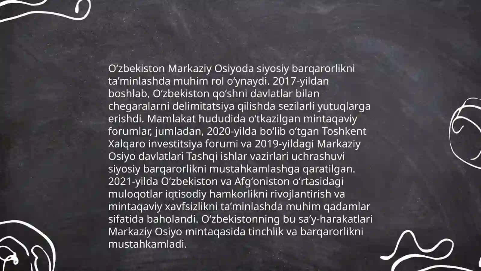 Oʻzbekiston Markaziy Osiyo Tinchlik va barqarorlikni taʼminlashdagi oʻrni 3