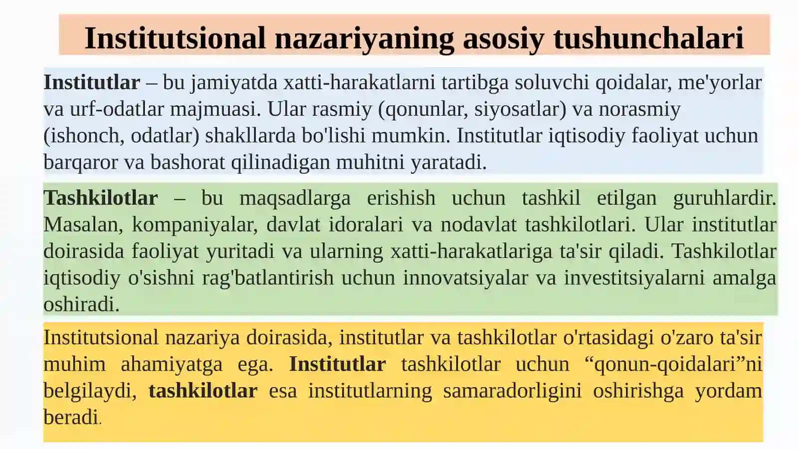 Rivojlanishning institutsional nazariyasi va tashkili innovatsiya subyektlari. Institutlar rivojlanishi evolyutsiyasi. Rasmiy institutlarni import qilish 3