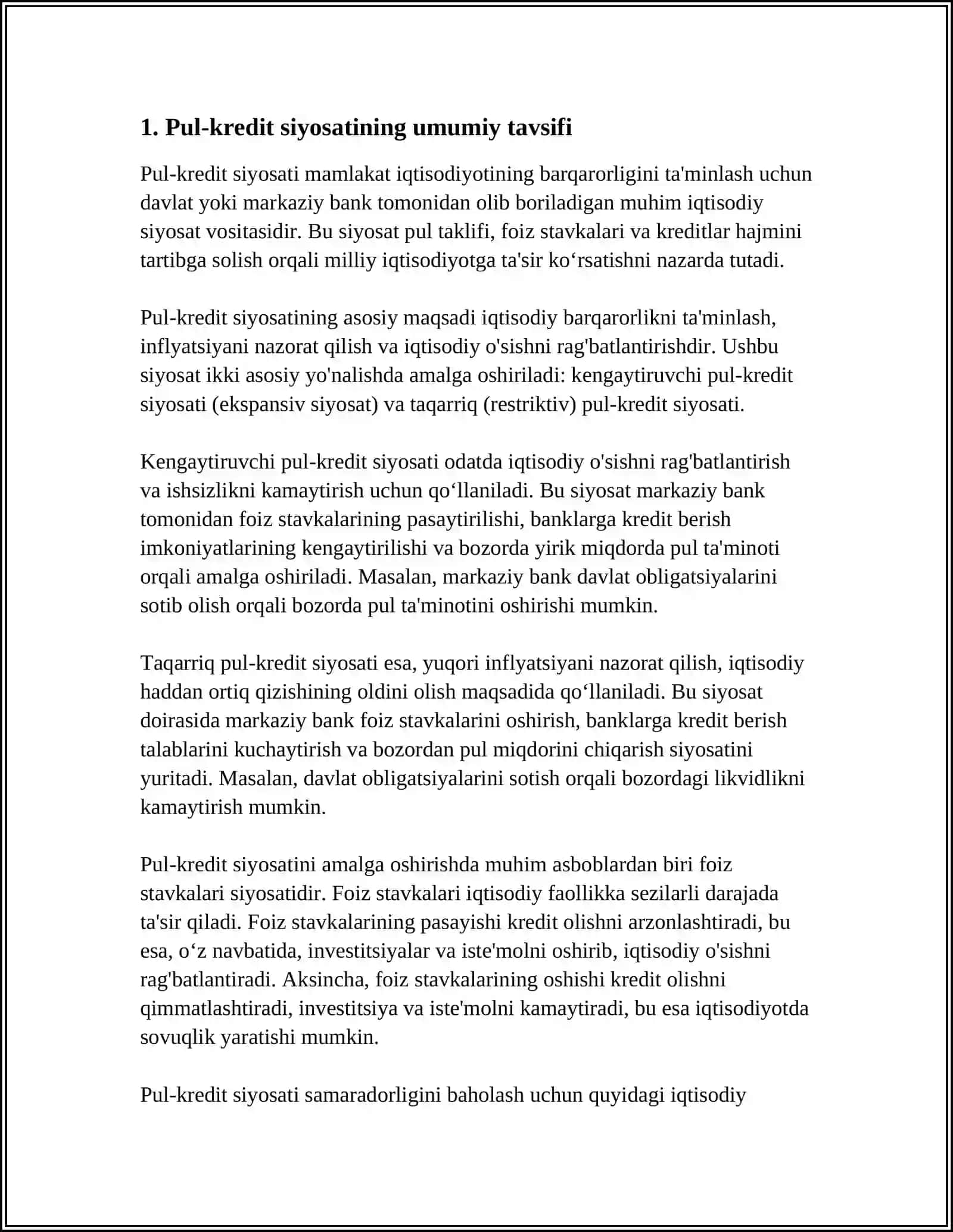 DAVLATNING PUL KREDIT SIYOSATI: MAQSADI VA DASTAKLARI 3