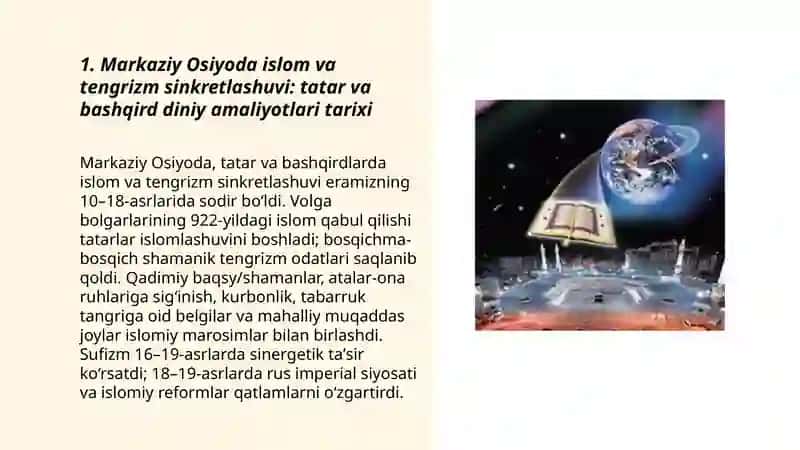Islom va boshqa diniy aqidalar sinkretlashuvi natijasida shakllangan diniy taʼlimotlar tarixi 3