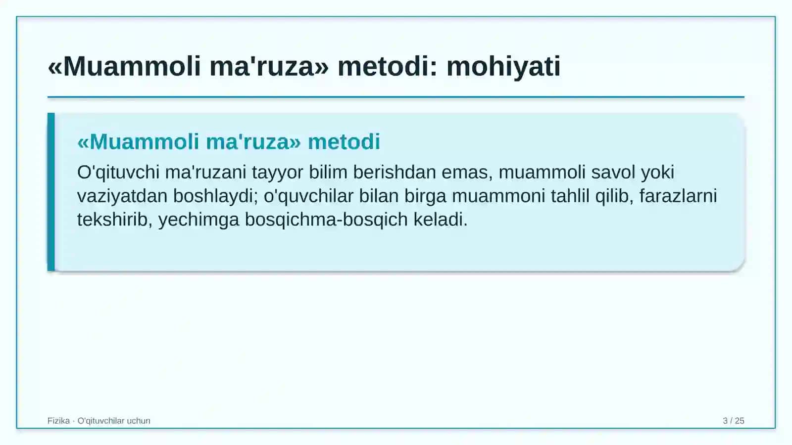 fizika darslarida muammoli ma'ruza metodidan foydalanish 9082 3