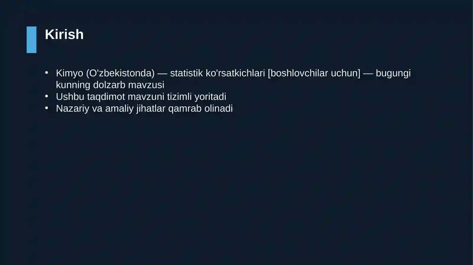 Kimyo (O'zbekistonda) — statistik ko'rsatkichlari [boshlovchilar uchun] 3