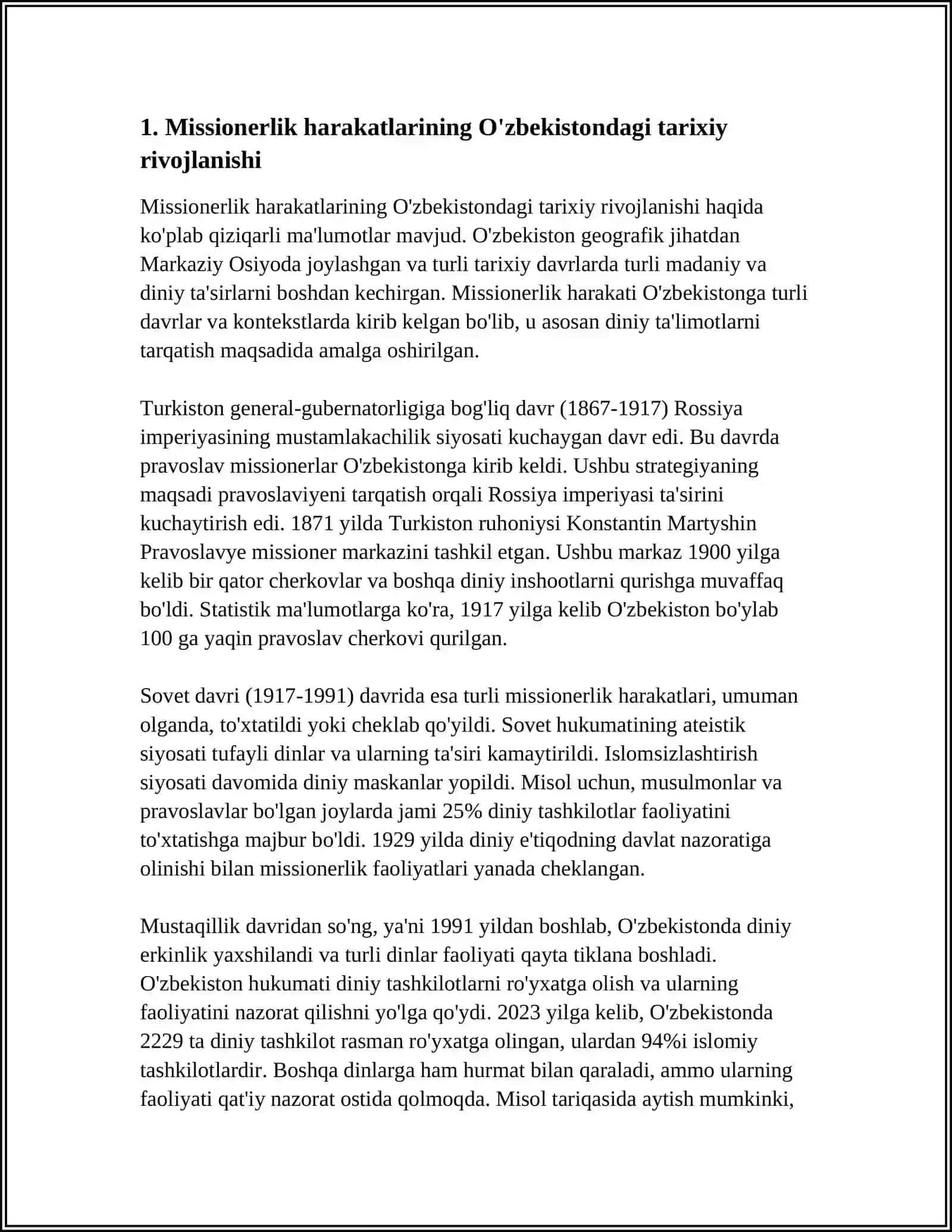 Oʻzbekistonda Faoliyati Kuzatilgan Missionerlik Harakatlari va Ularni Faoliyat Oqibatlari 3