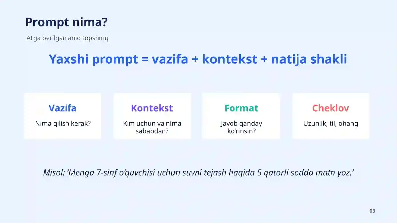AI bilan tanishun. Prompt turlari. 3