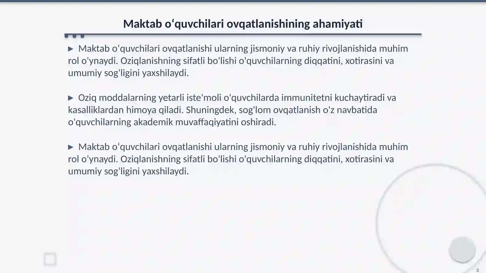 Maktab oʻquvchilari ovqatlanishini tahlil qilish 3